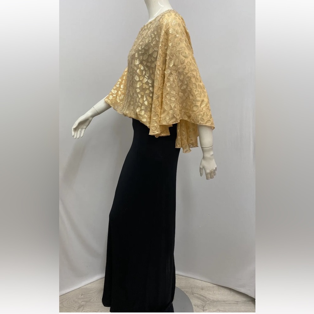 Byblos Long Dress w Cape Peasant Style‎ Metallic Gold & Black I 40 FR 36 USA 4